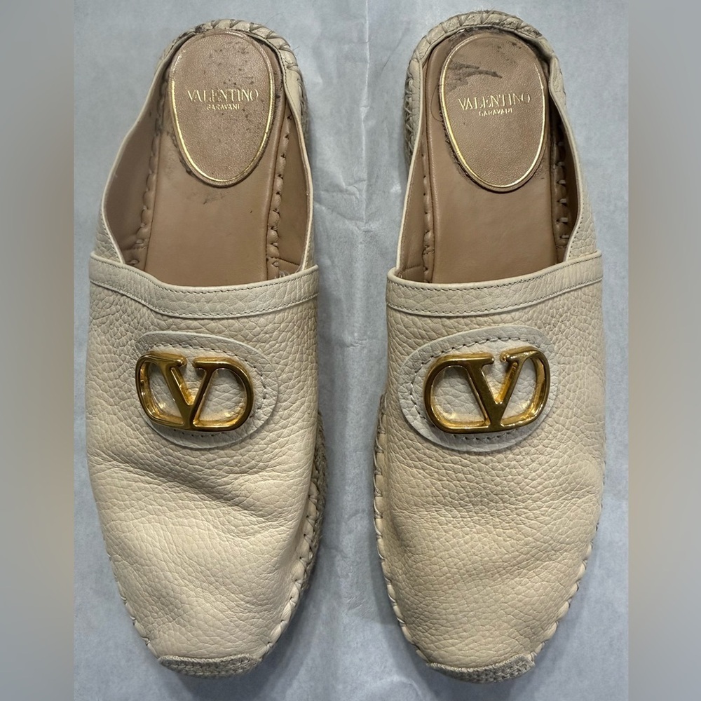 Valentino Garavani VLogo Leather Espadrille Mules Size 41 Made in Italy EUC